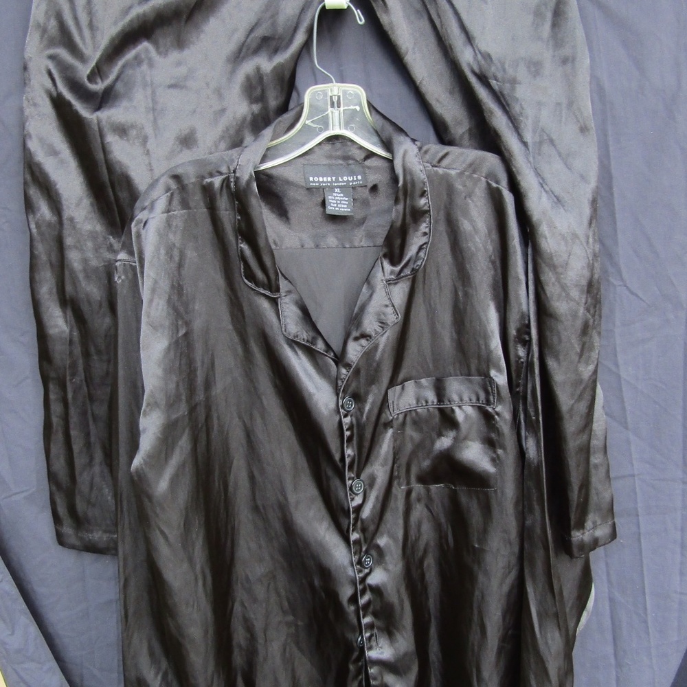 Black Silk Blend Pajama Shirt and Pants